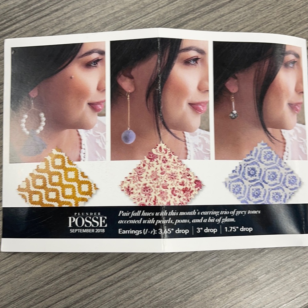Plunder Posse September 2018 trio of grey tones. 3 pairs of earrings.